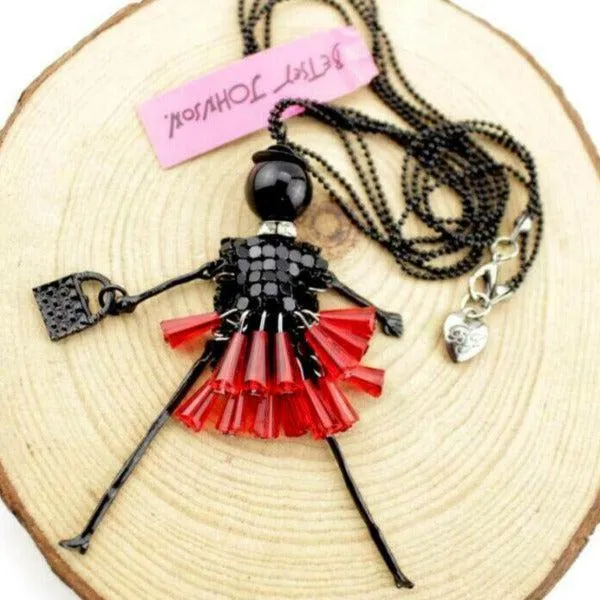 Betsey Johnson Lady In Red Skirt Black Pendant Necklace