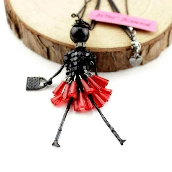 Betsey Johnson Lady In Red Skirt Black Pendant Necklace