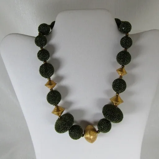 Big Bold Gold and  Green Exotic Bead Necklace