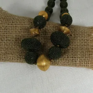 Big Bold Gold and  Green Exotic Bead Necklace