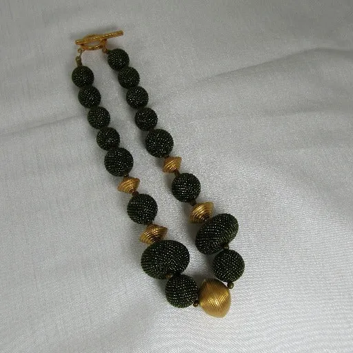 Big Bold Gold and  Green Exotic Bead Necklace