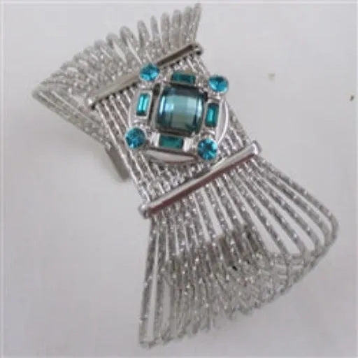 Big Silver Cuff Big Bracelet with Turquoise Crystal Accent