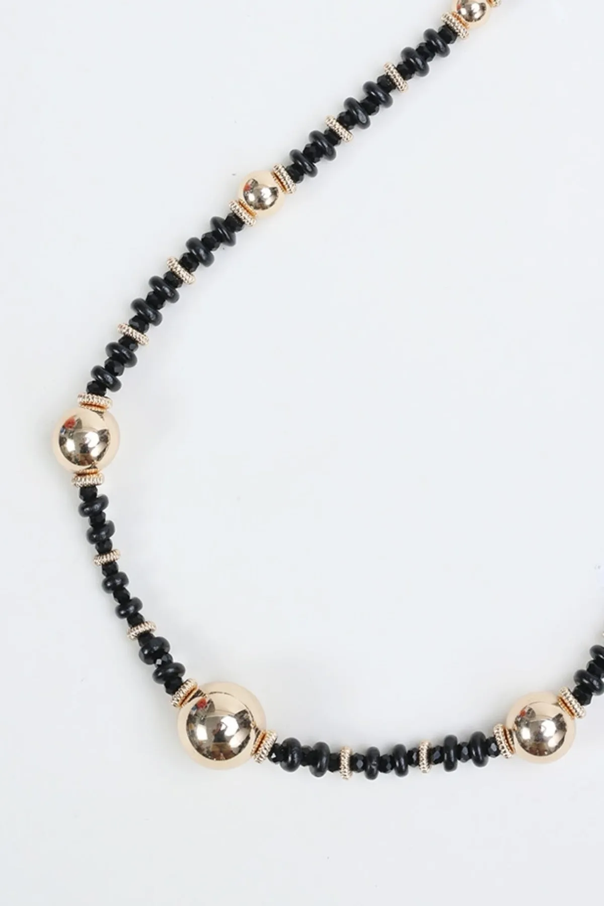 Black & Gold Beaded Long Necklace