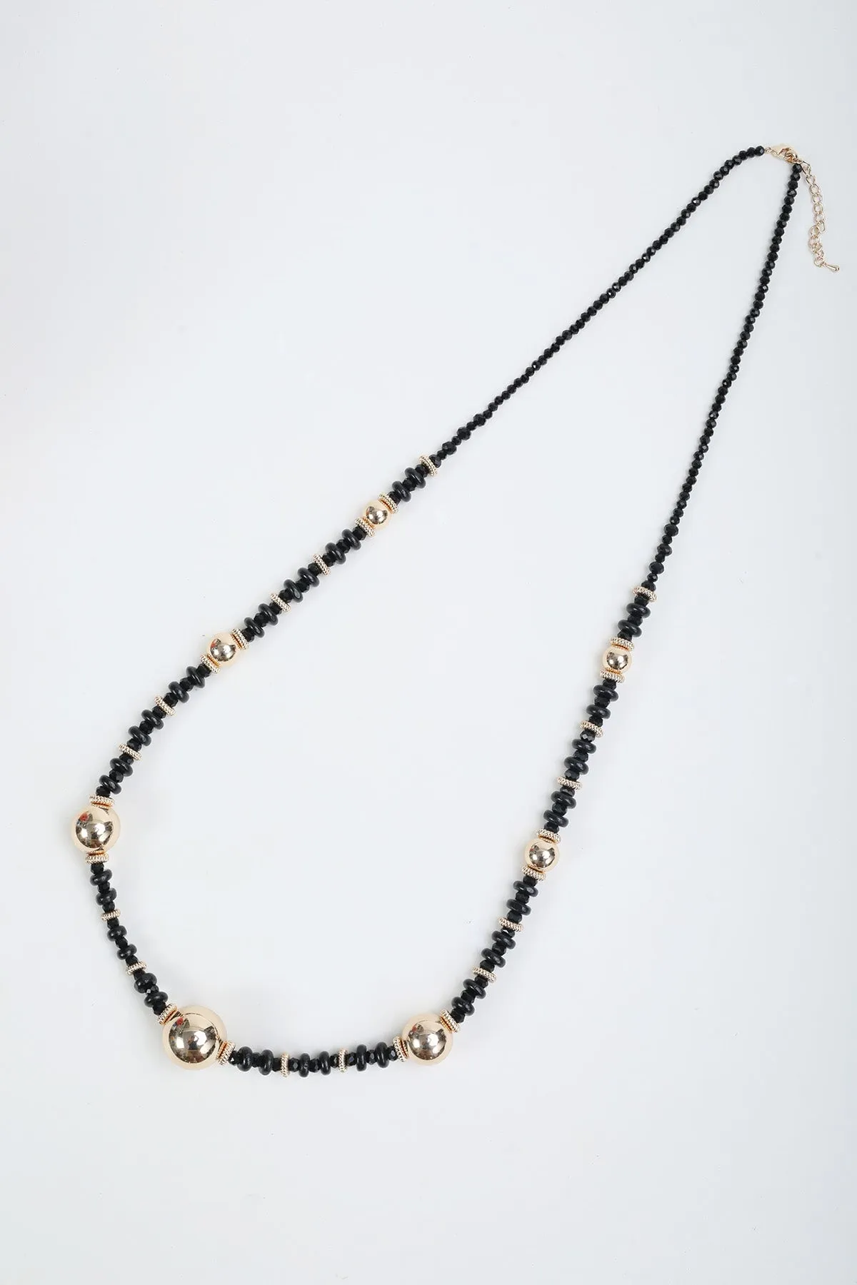 Black & Gold Beaded Long Necklace