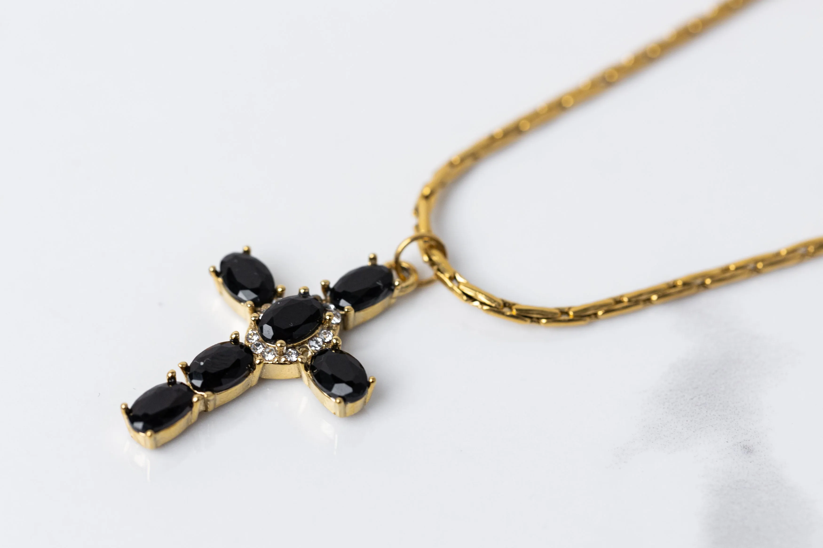 Black crystal cross necklace