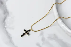 Black crystal cross necklace