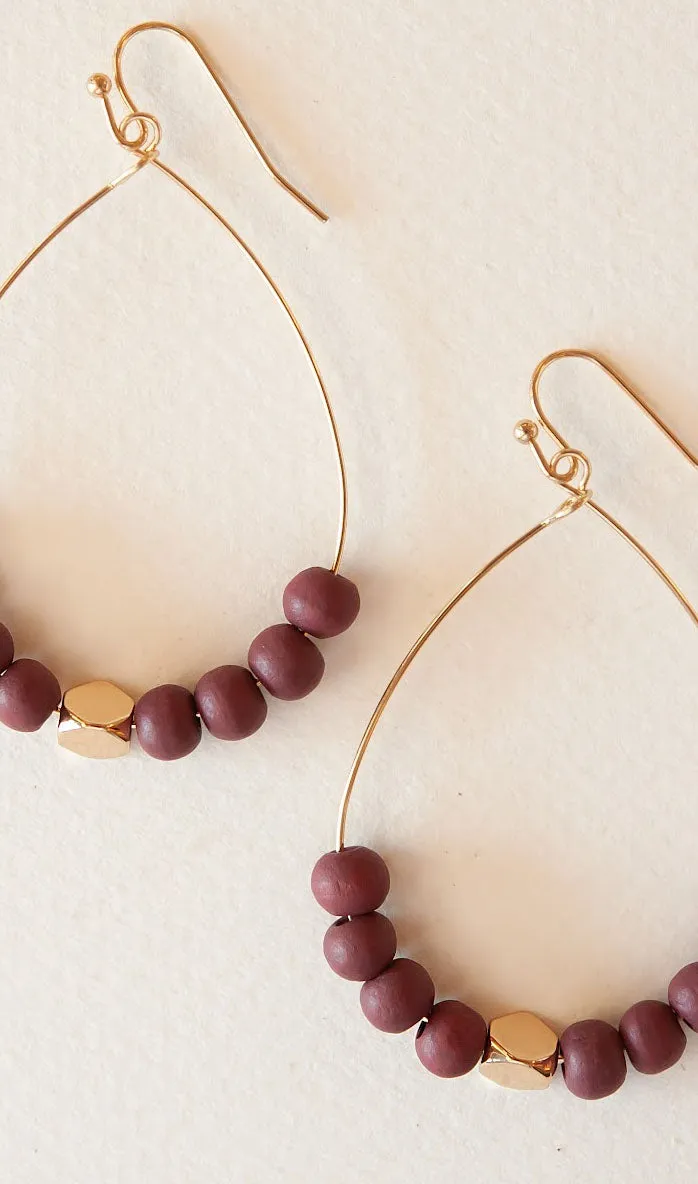 Blaire Beaded Teardrop Hoop | Berry and Gold Beaded Dangle