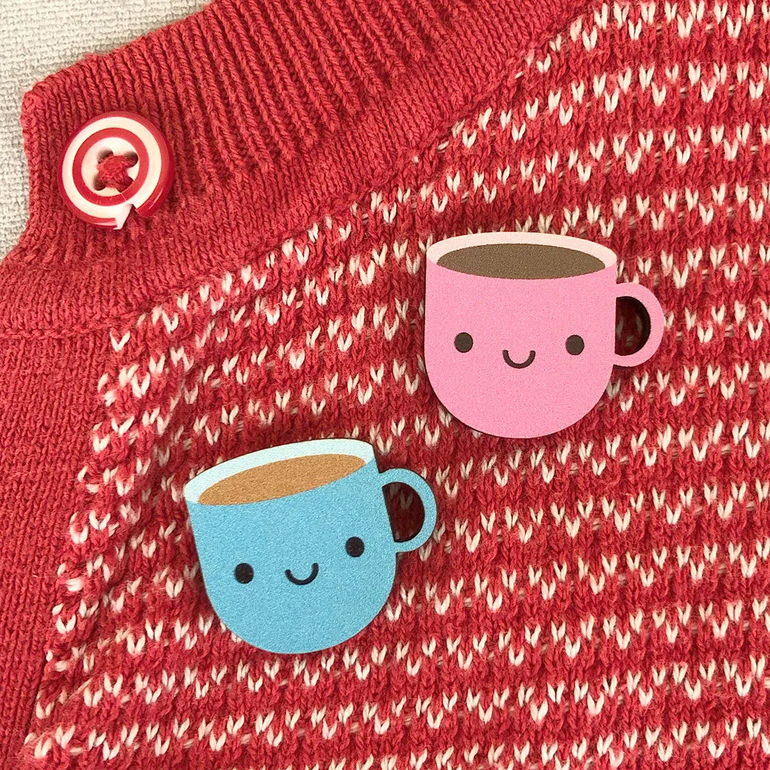 Blue Cup of Tea Kawaii Wooden Pins