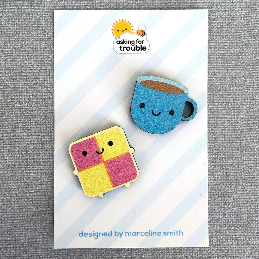 Blue Cup of Tea Kawaii Wooden Pins