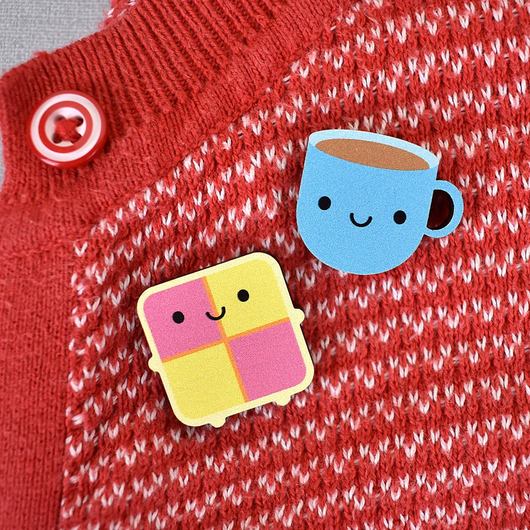 Blue Cup of Tea Kawaii Wooden Pins