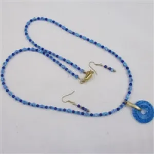 Blue Millefiori Beaded Necklace & Earrings