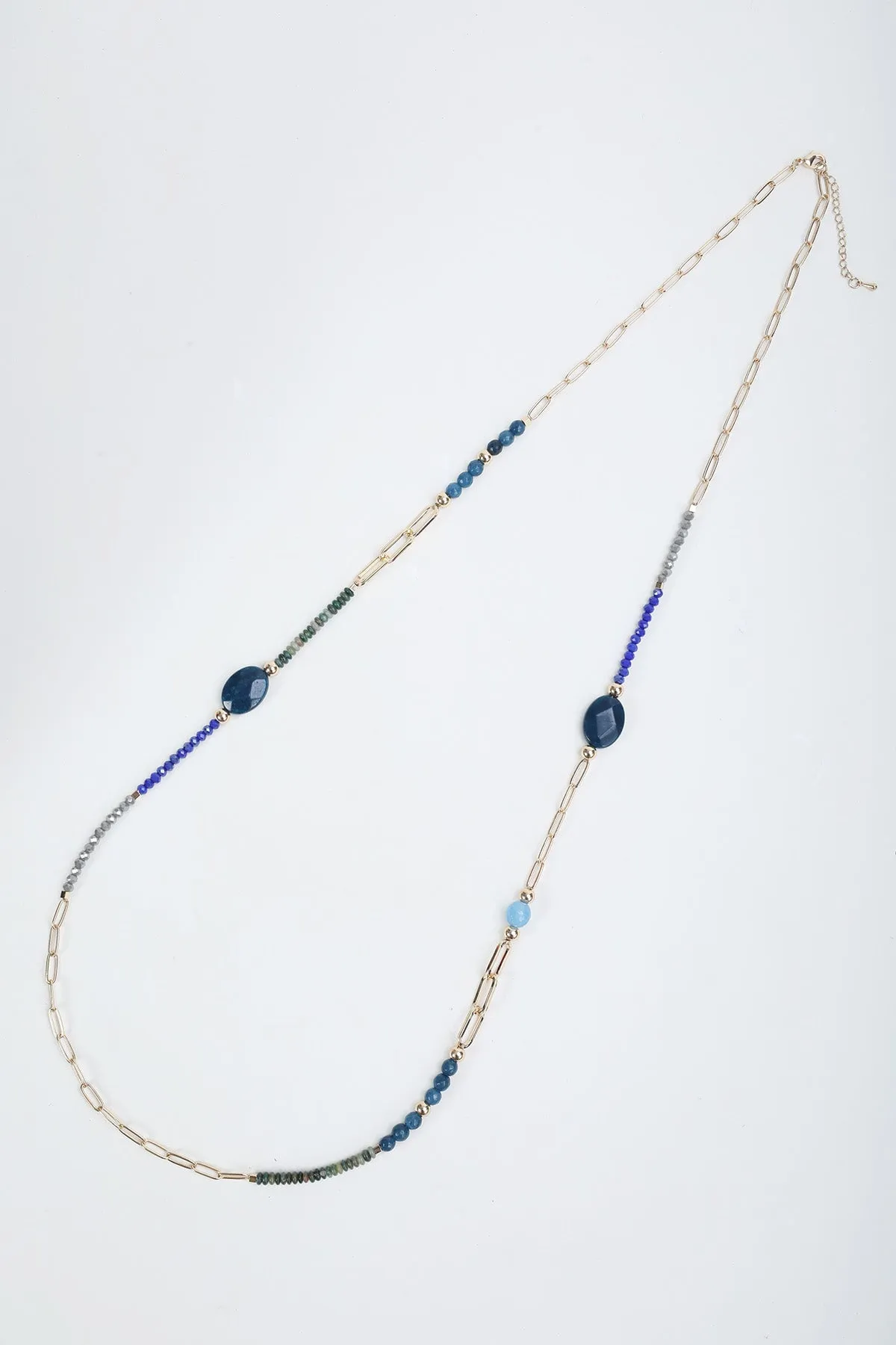 Blue Multi Beaded Long Necklace