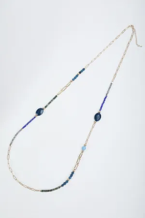 Blue Multi Beaded Long Necklace