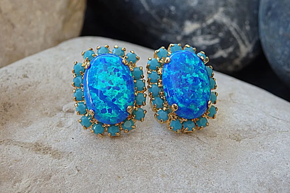 Blue Opal gold Earrings