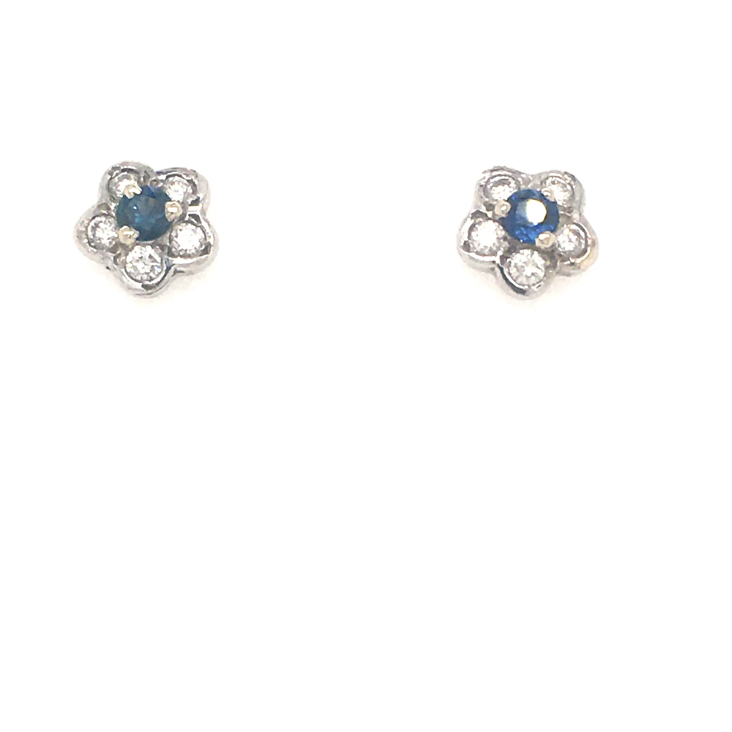 Blue Sapphire and Diamond Flower Studs