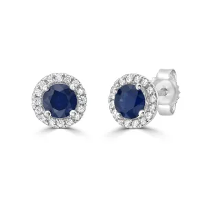 Blue Sapphire and Diamond Halo Martini Stud Earrings