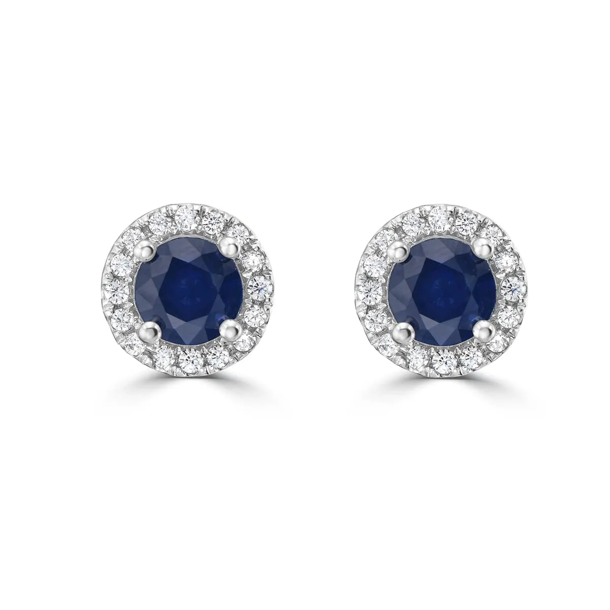 Blue Sapphire and Diamond Halo Martini Stud Earrings