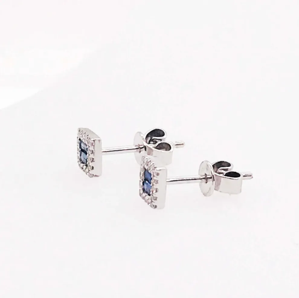 Blue Sapphire and Diamond Halo Stud Earrings