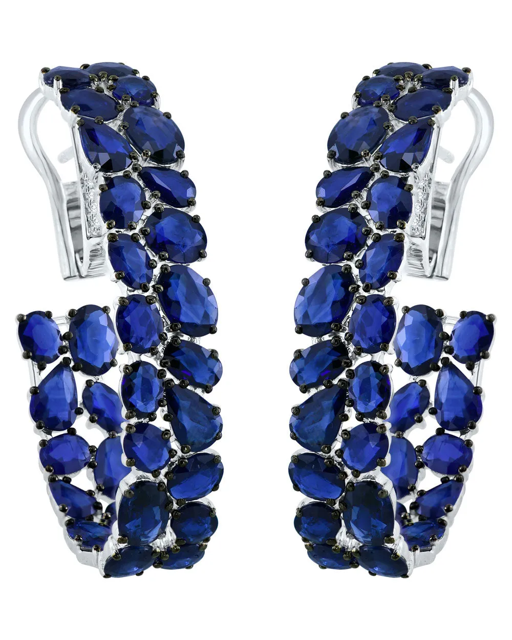 Blue Sapphire and Diamond Hoop Earrings