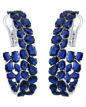 Blue Sapphire and Diamond Hoop Earrings