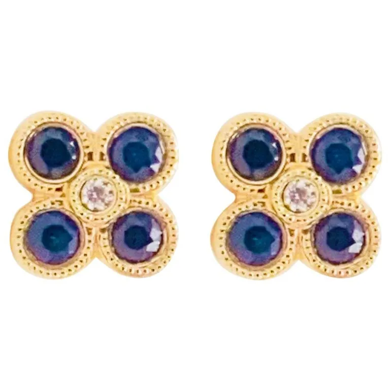 Blue Sapphire Clover Stud Earrings