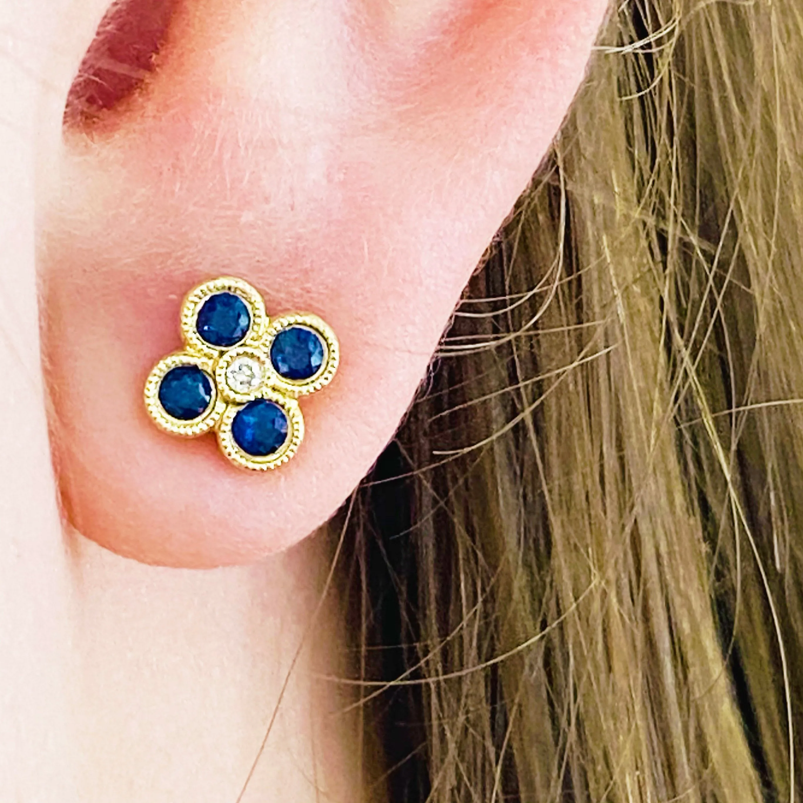 Blue Sapphire Clover Stud Earrings