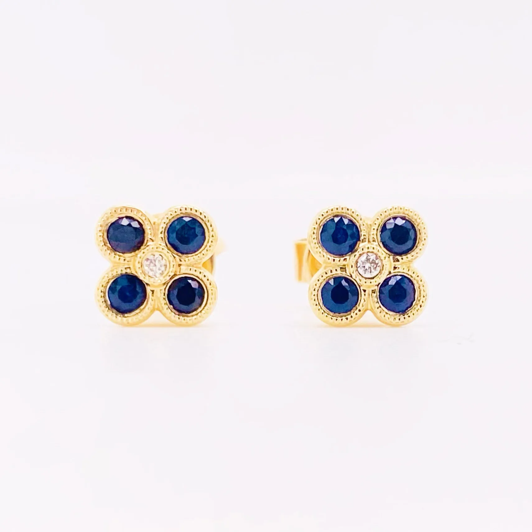 Blue Sapphire Clover Stud Earrings