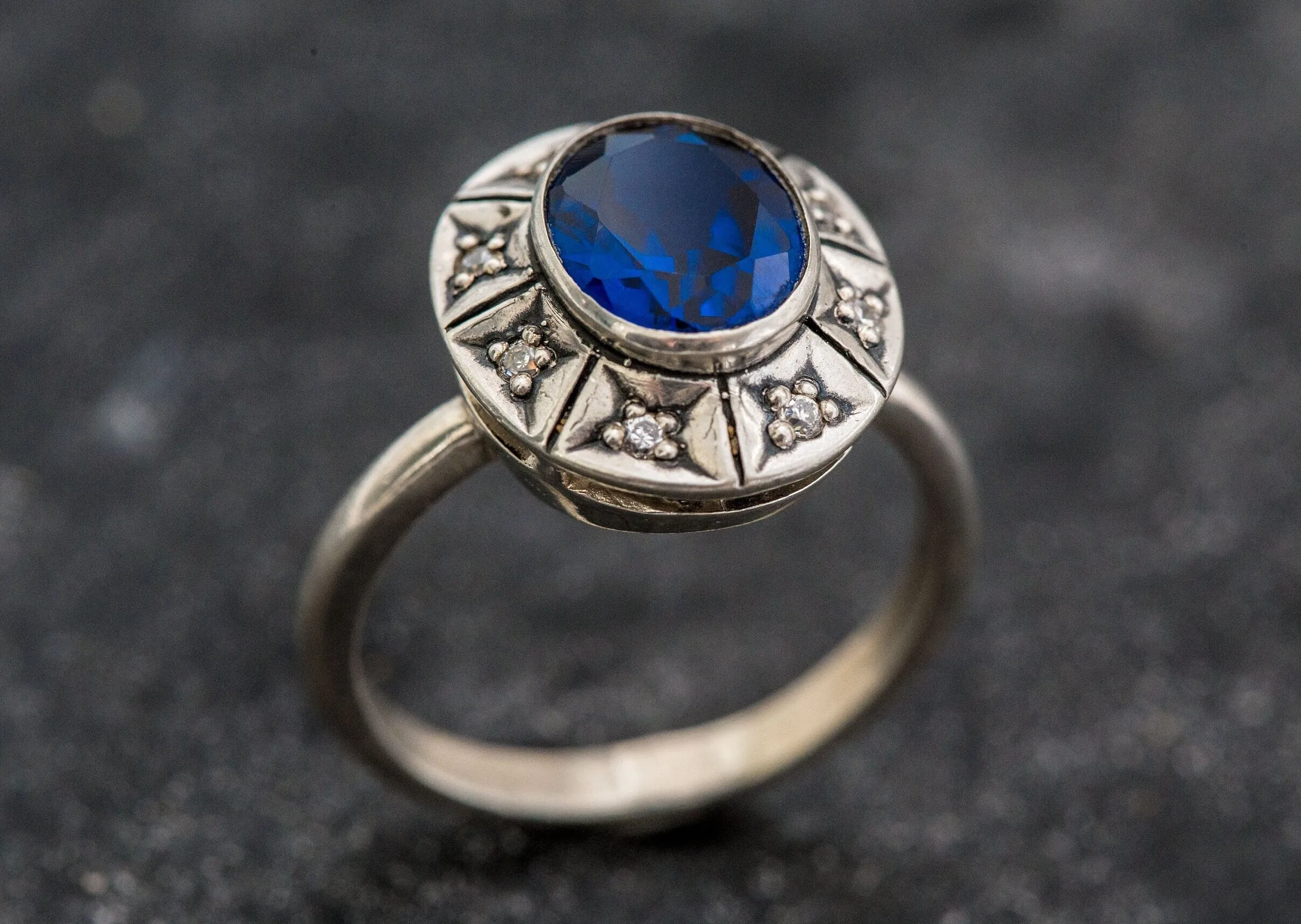 Blue Sapphire Ring - Blue Statement Ring - Vintage Tribal Ring