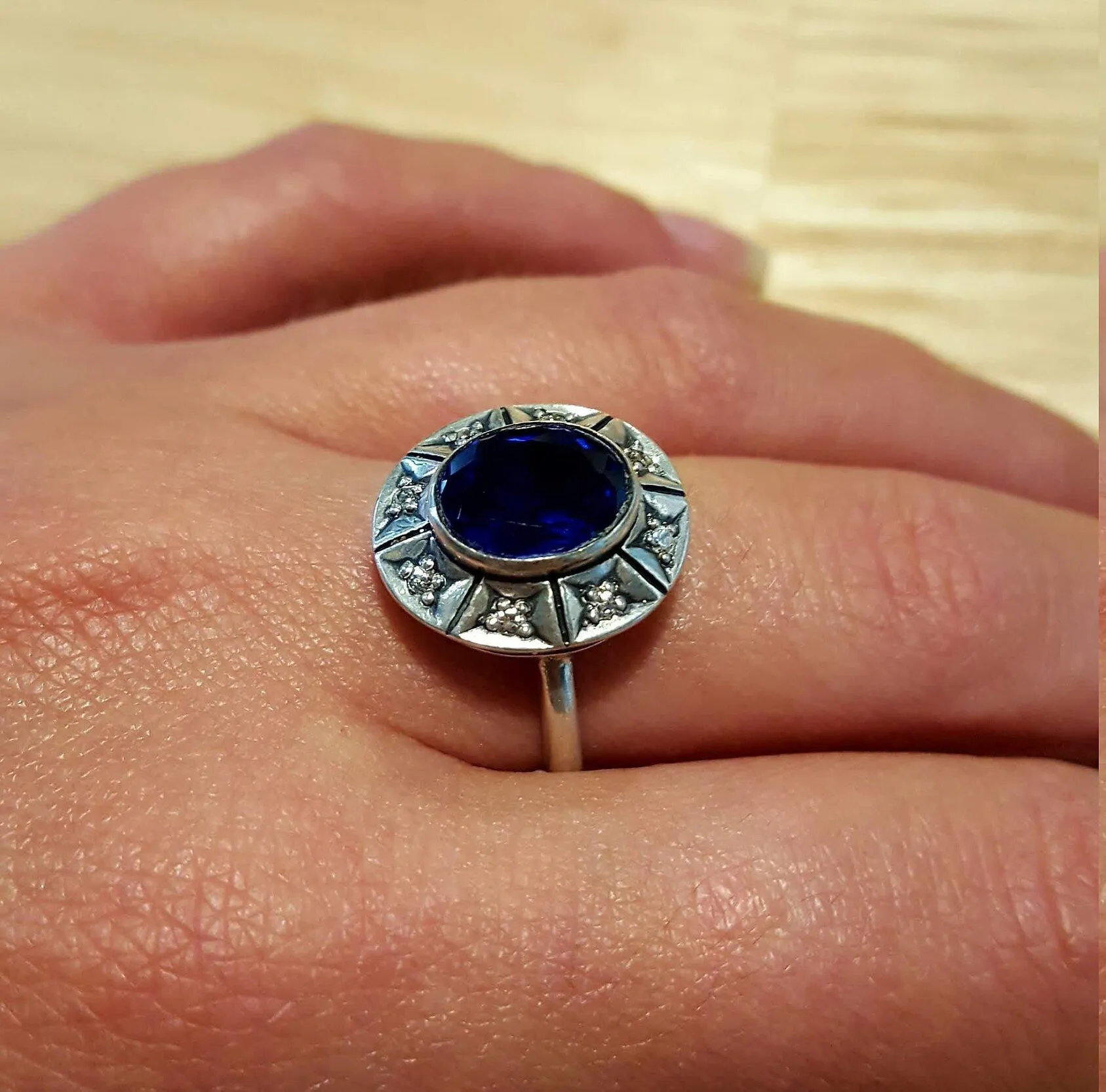 Blue Sapphire Ring - Blue Statement Ring - Vintage Tribal Ring