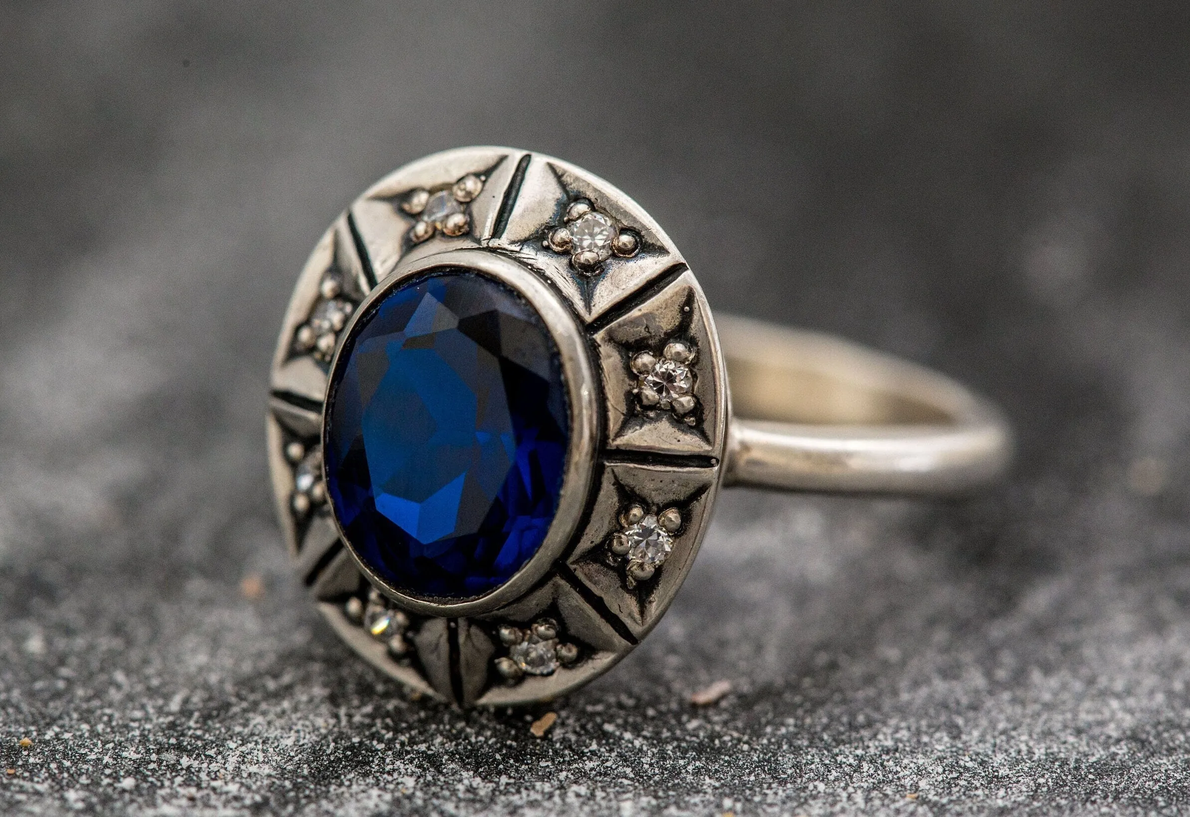 Blue Sapphire Ring - Blue Statement Ring - Vintage Tribal Ring