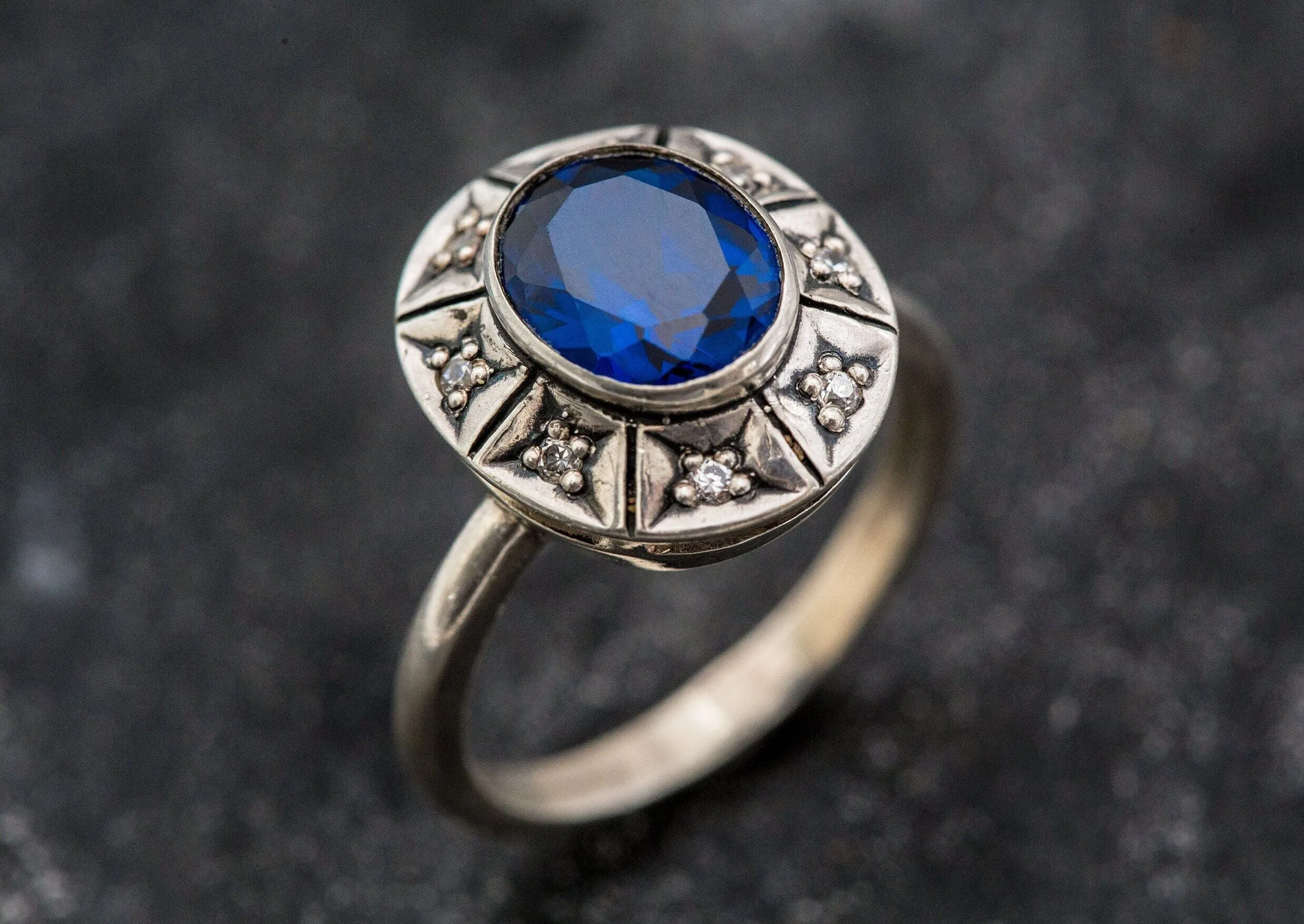 Blue Sapphire Ring - Blue Statement Ring - Vintage Tribal Ring