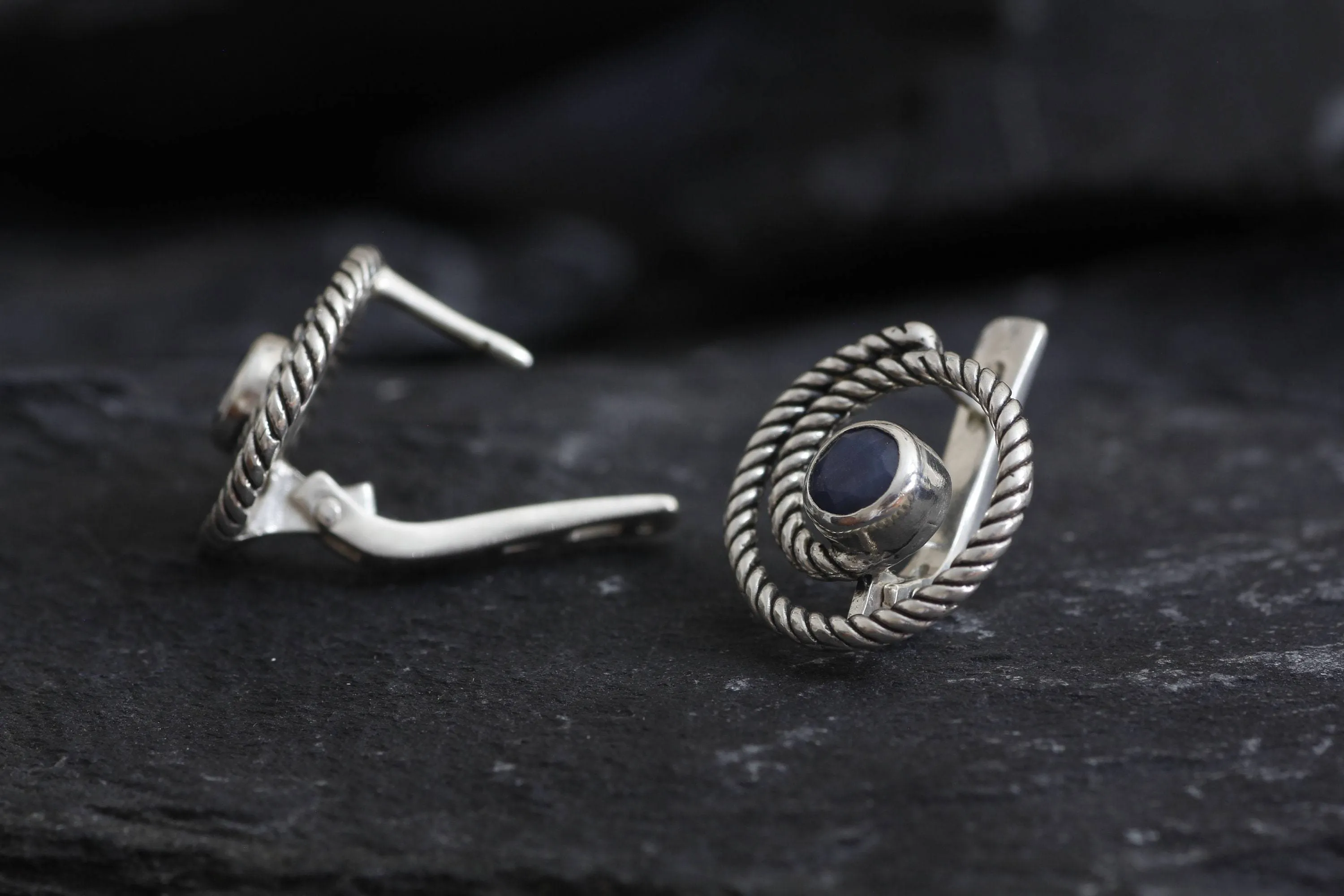 Blue Swirl Earrings - Natural Sapphire Earrings, Blue Spiral Studs