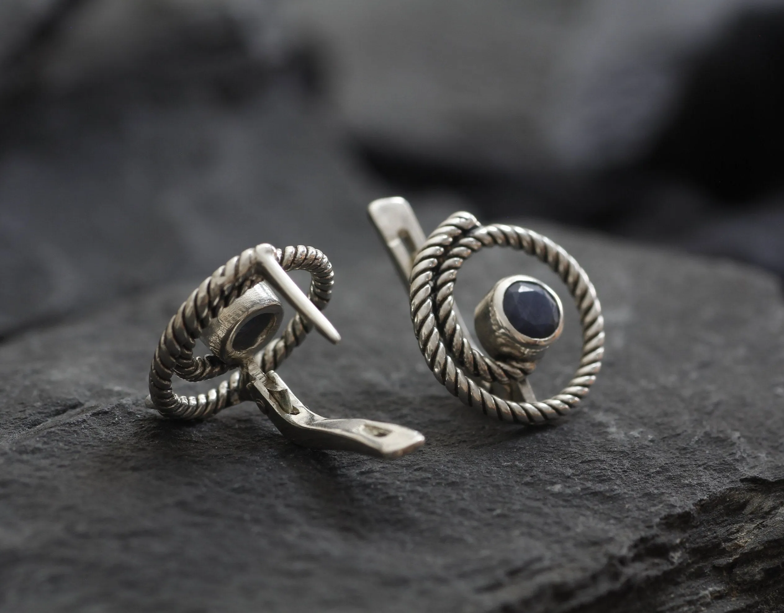 Blue Swirl Earrings - Natural Sapphire Earrings, Blue Spiral Studs