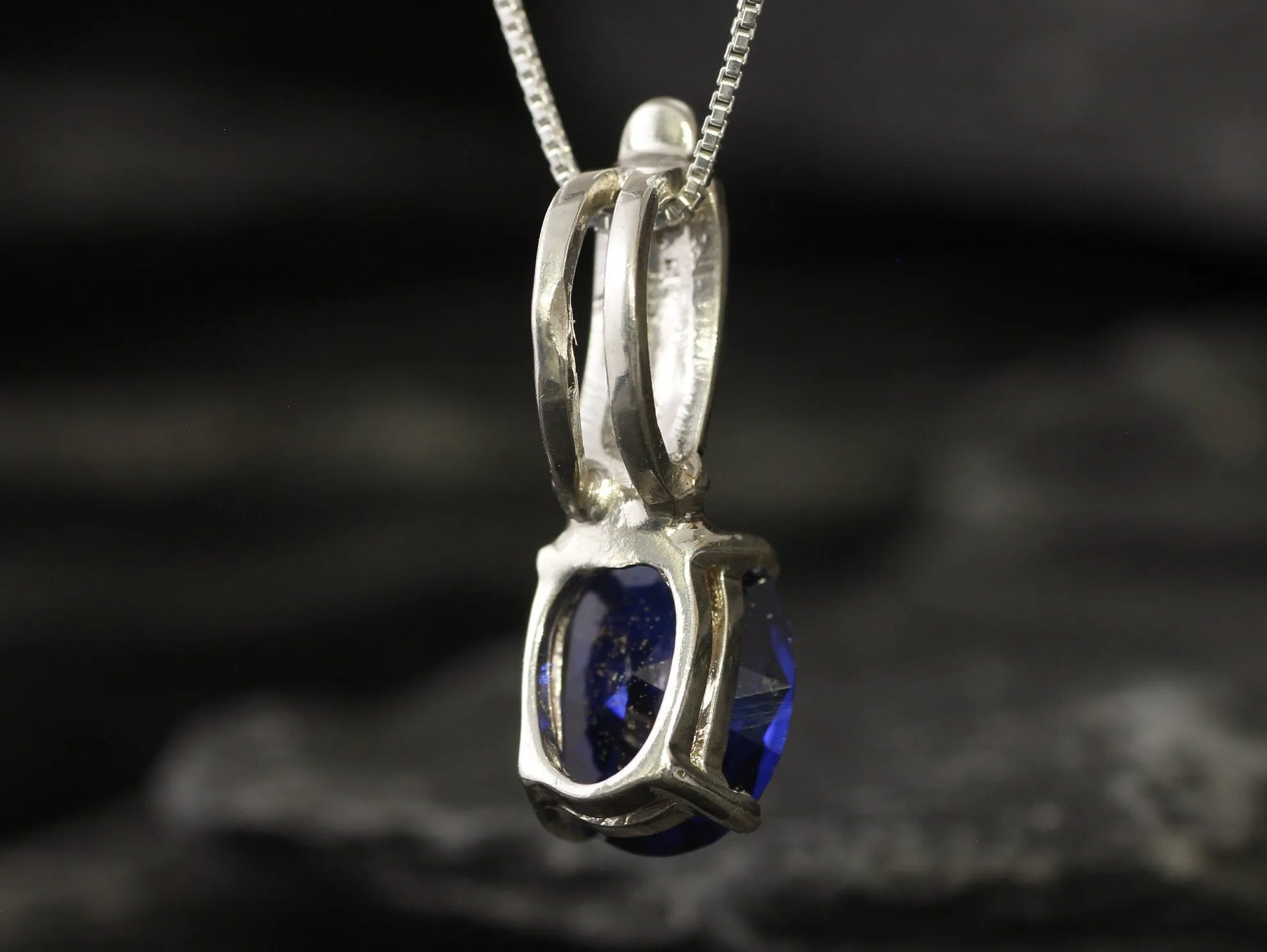 Boho Sapphire Pendant - Blue Tribal Necklace - Silver Sapphire Necklace