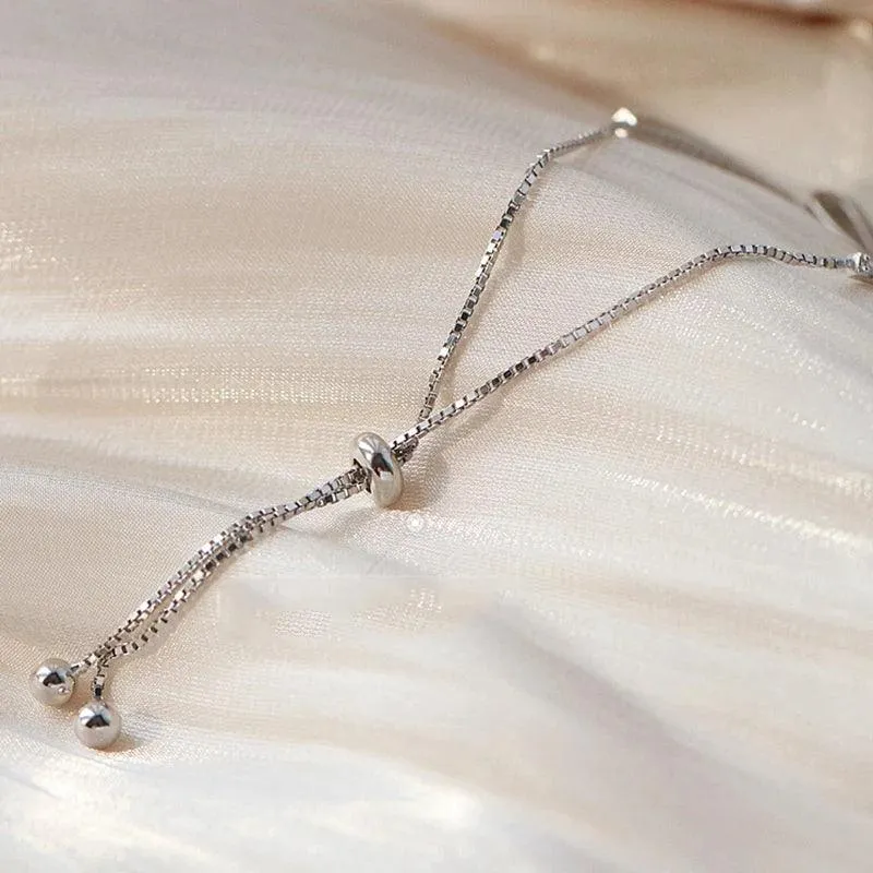 Bracelet Charm Jewelry 925 Sterling Silver Adjustable Chain Crystal Bowknot Bangle