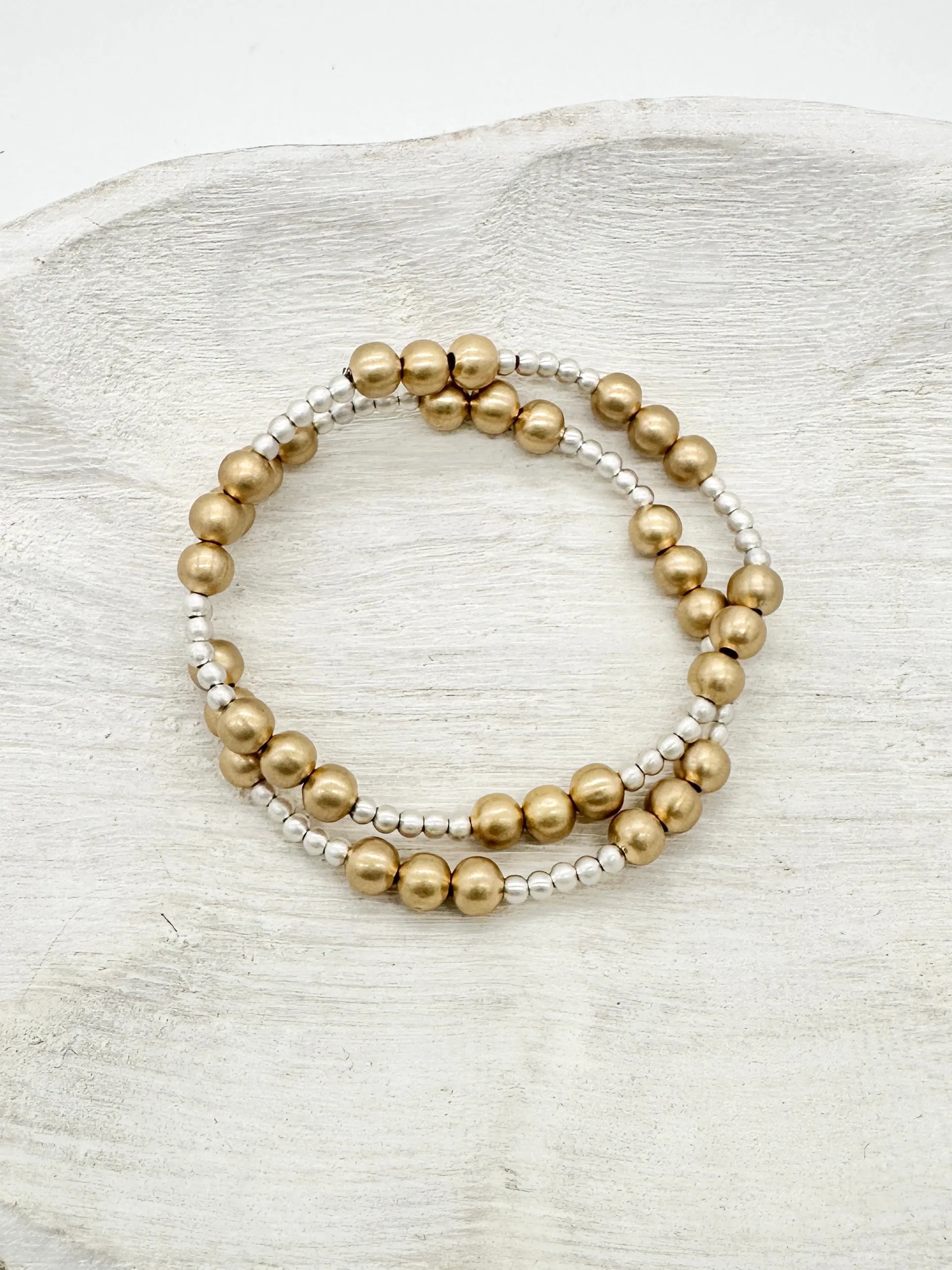 Brushed Gold Beaded Bracelet Set