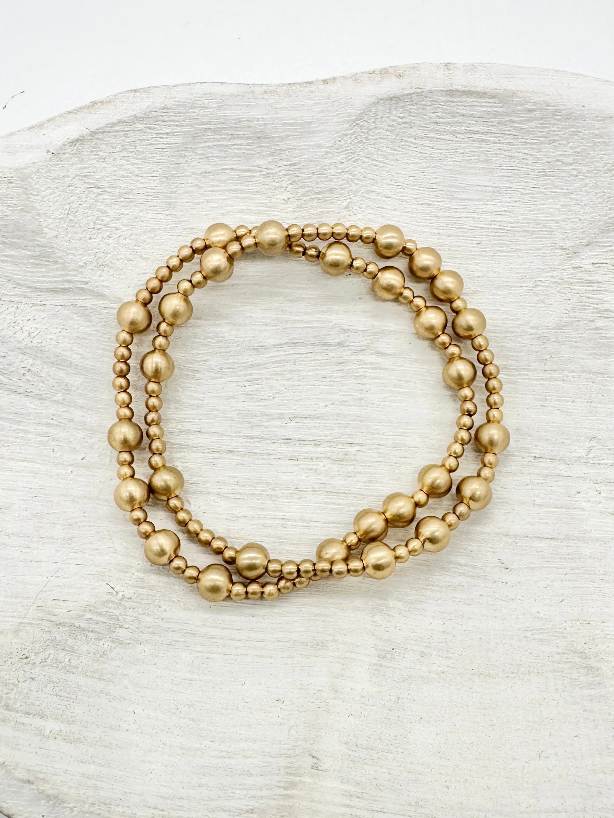 Brushed Gold Beaded Bracelet Set