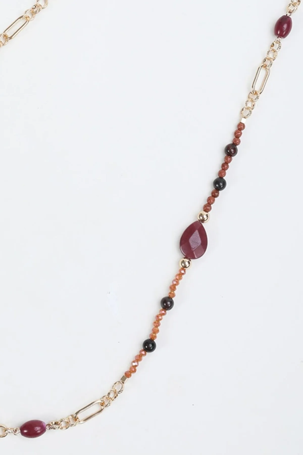 Burgundy Multi Beaded Long Necklace