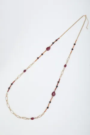 Burgundy Multi Beaded Long Necklace