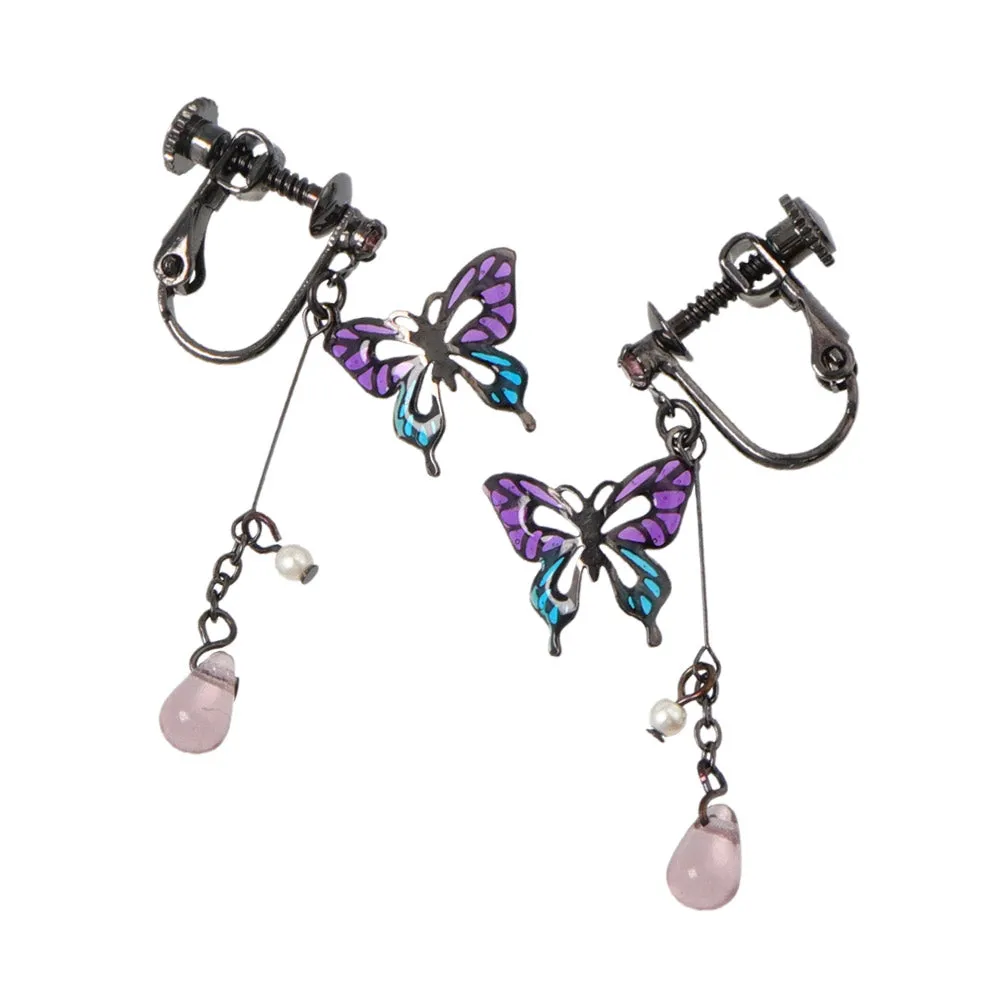 Butterfly and Teardrop Clip On Earrings