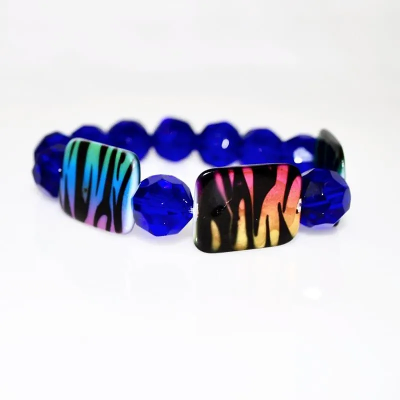 Chunky Blue Animal Prints Beaded Women's Bracelets