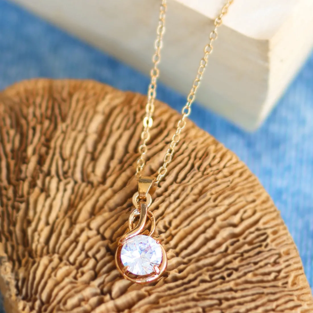 Circular Diamante Drop Gold-Toned Mini Pendant Necklace