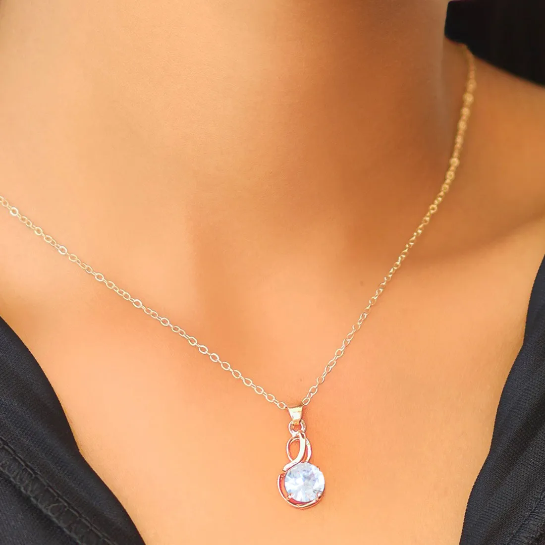 Circular Diamante Drop Gold-Toned Mini Pendant Necklace