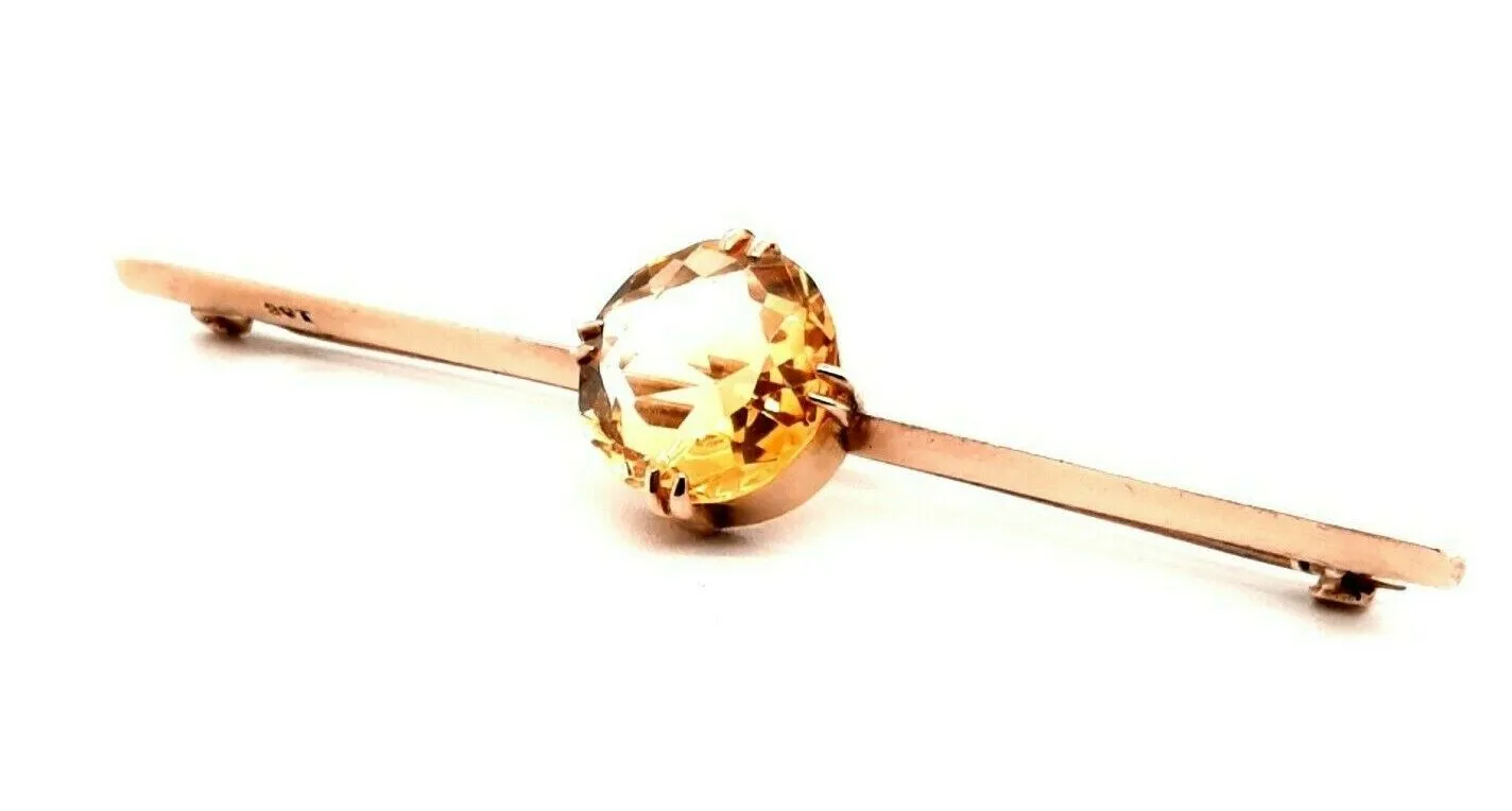 Citrine 9ct Yellow Gold Bar Brooch