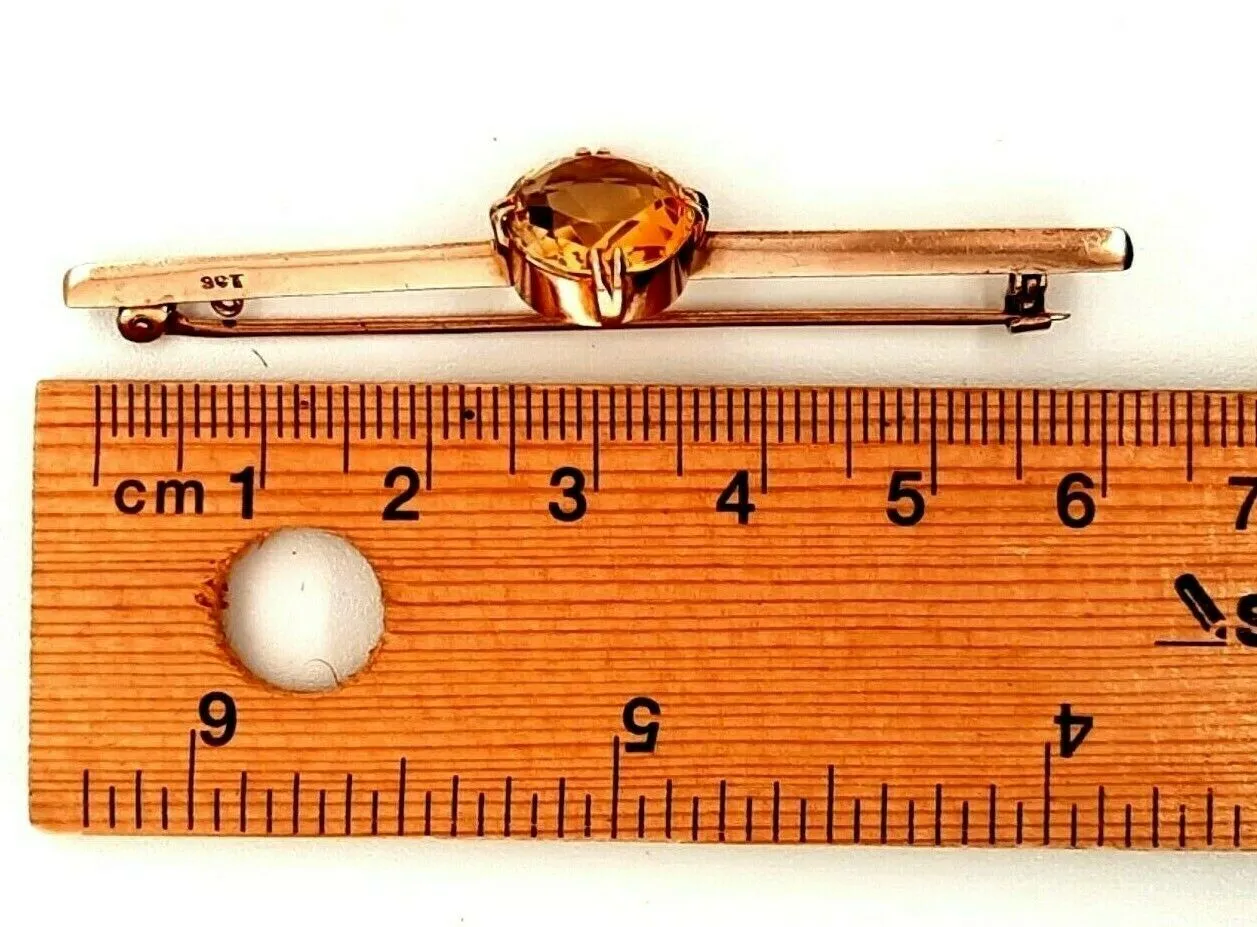 Citrine 9ct Yellow Gold Bar Brooch