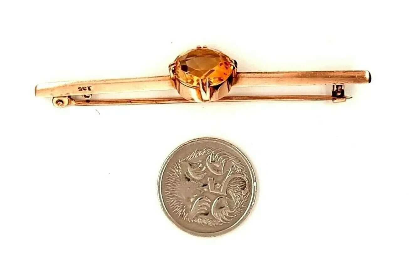 Citrine 9ct Yellow Gold Bar Brooch