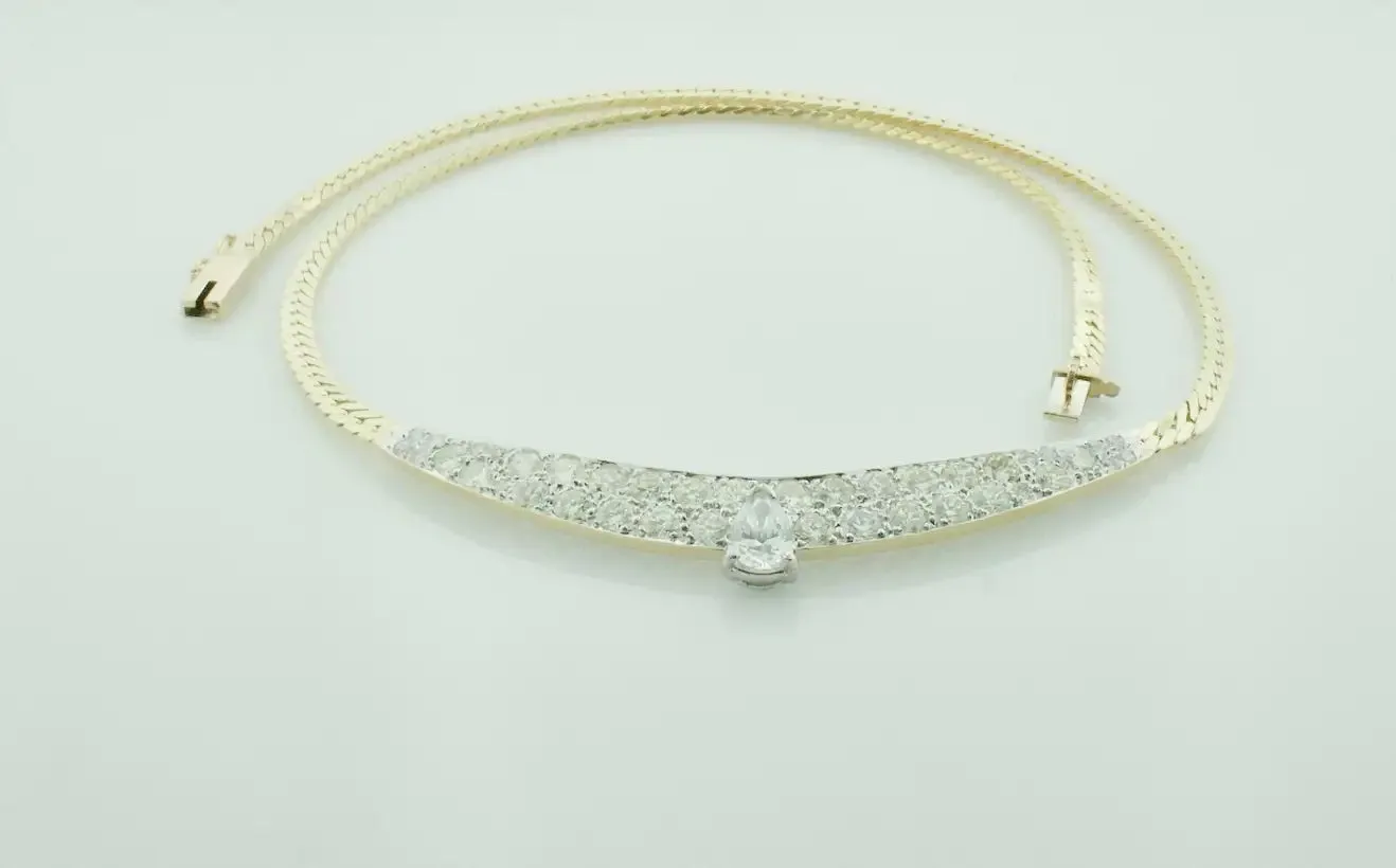 Classic Diamond Necklace in White and Yellow Gold Circa 1960's