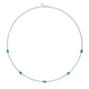 Classic Tennis Necklace with Emerald Gemstones | White Gold