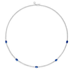 Classic Tennis Necklace with Sapphire Gemstones | White Gold