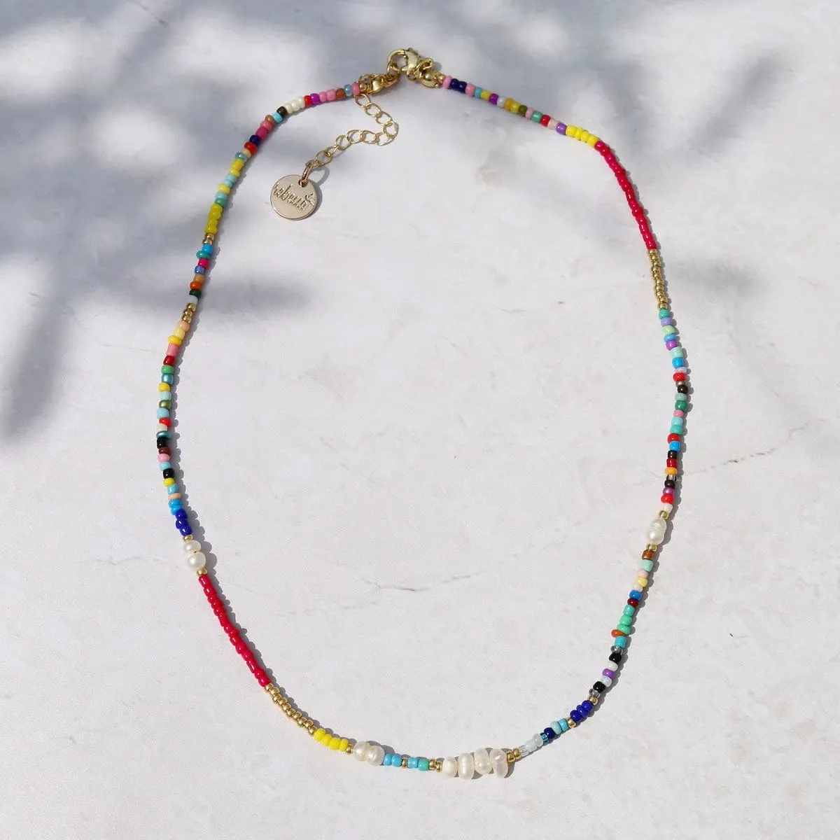 Colorful Rainbow Beaded Necklace with Freshwater Pearl